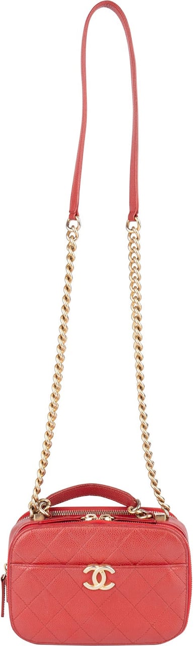 Chanel Chanel Red Quilted Lambskin Top Handle Vanity Case Crossbody Bag Rood