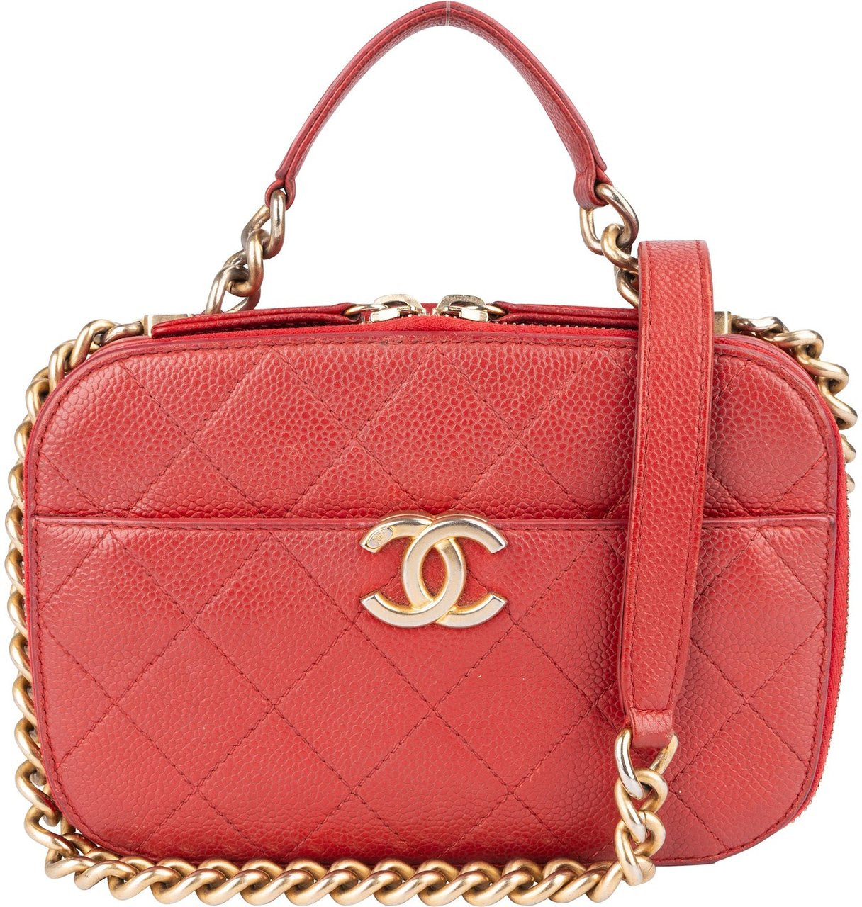 Chanel Chanel Red Quilted Lambskin Top Handle Vanity Case Crossbody Bag Rood