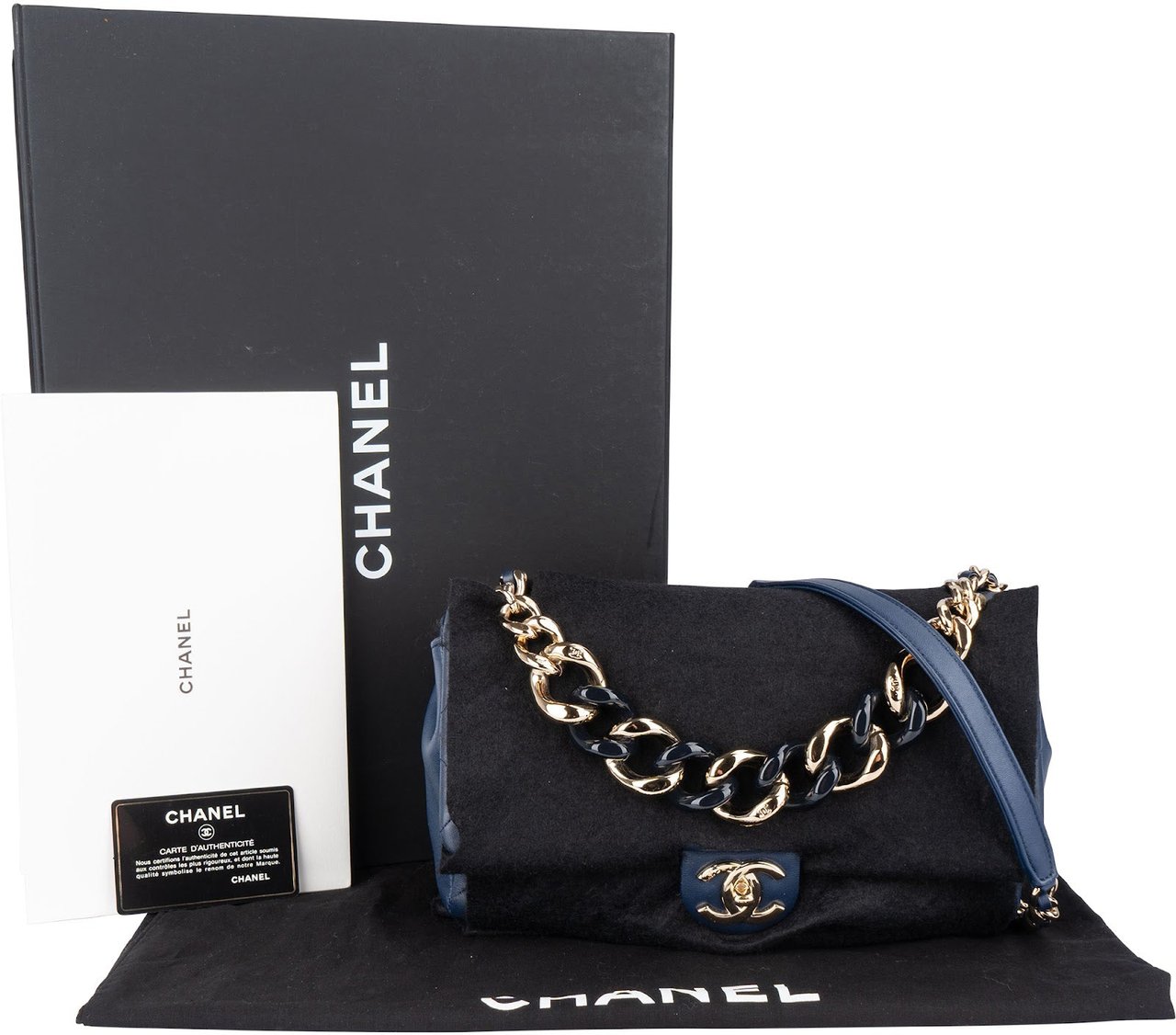 Chanel Quilted Lambskin Medium Flap Chunky Handle Crossbody Bag Navy