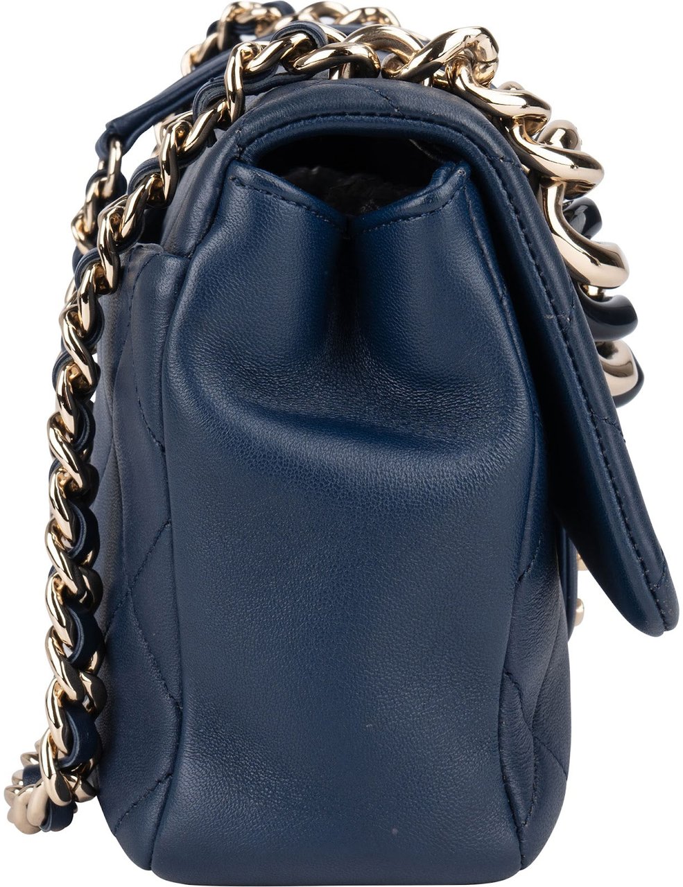 Chanel Quilted Lambskin Medium Flap Chunky Handle Crossbody Bag Navy