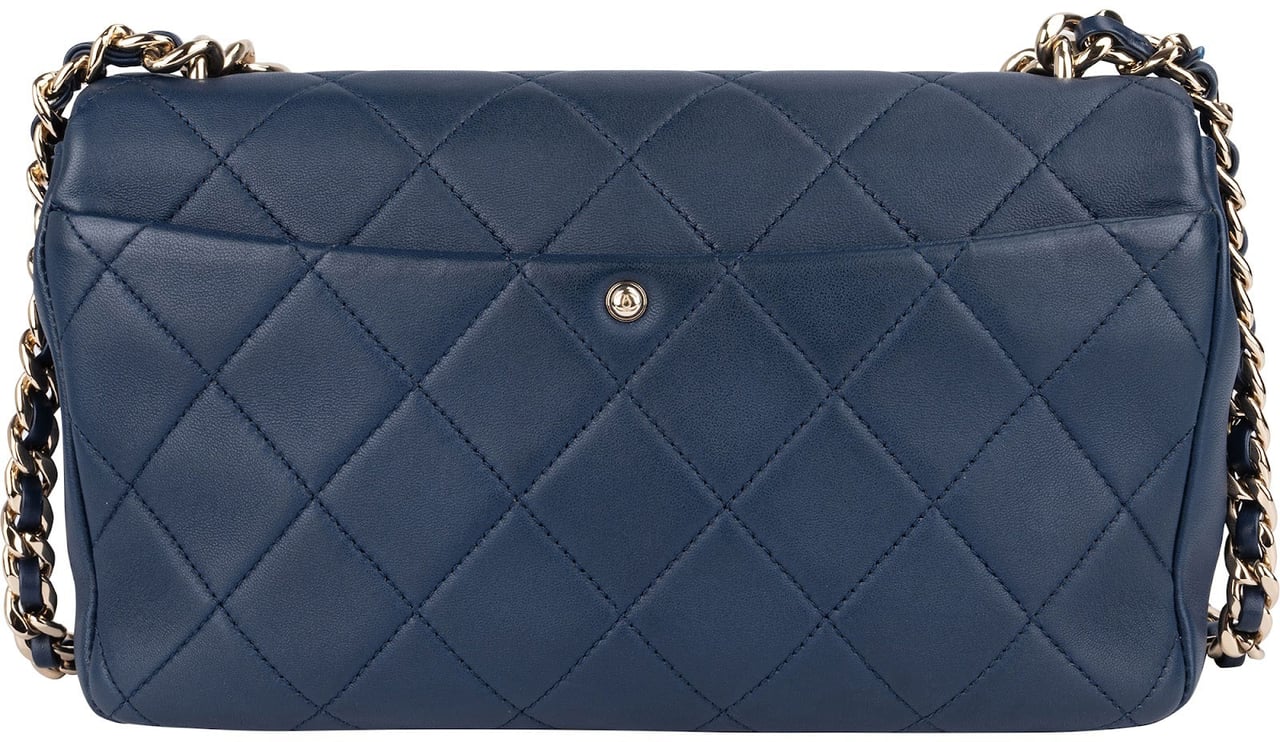 Chanel Quilted Lambskin Medium Flap Chunky Handle Crossbody Bag Navy