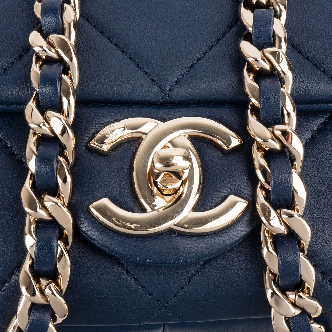 Chanel Quilted Lambskin Medium Flap Chunky Handle Crossbody Bag Navy