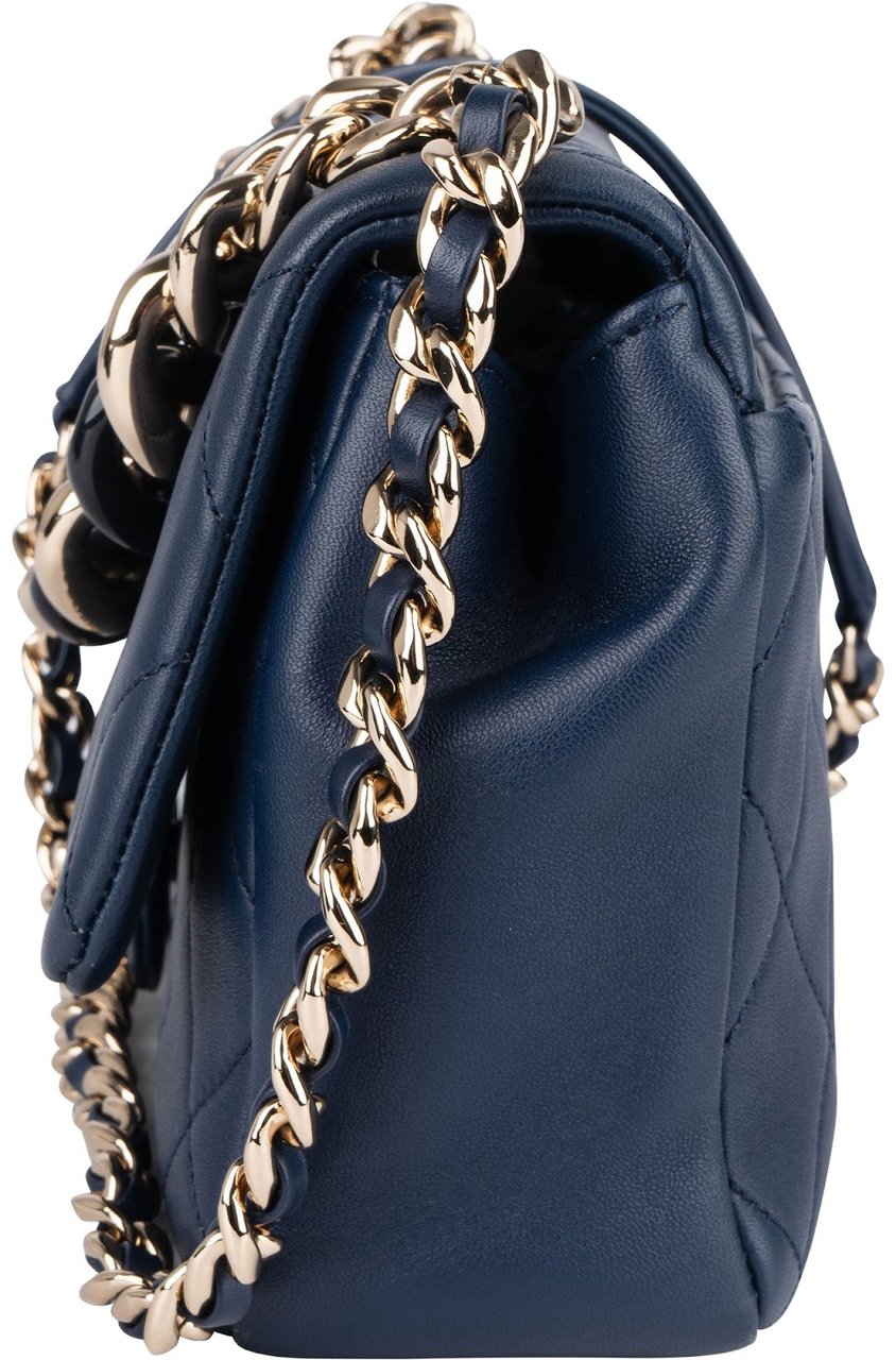 Chanel Quilted Lambskin Medium Flap Chunky Handle Crossbody Bag Navy