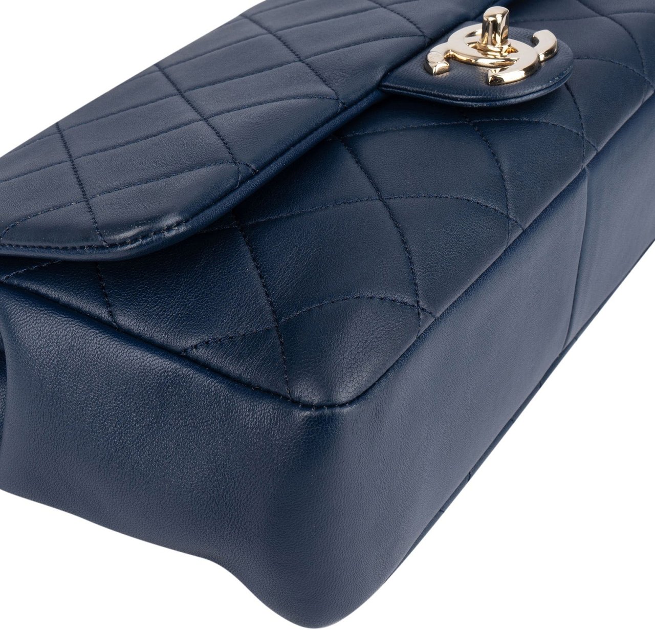 Chanel Quilted Lambskin Medium Flap Chunky Handle Crossbody Bag Navy