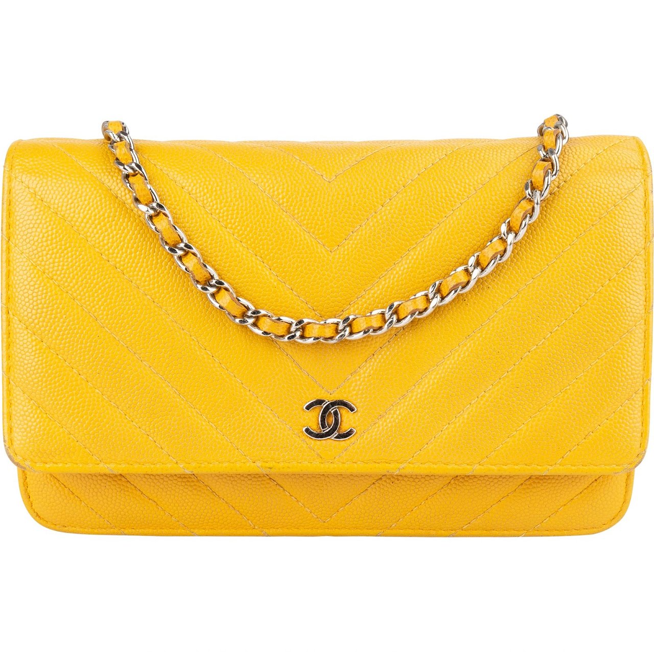 Chanel Chanel Chevron Caviar Leather Wallet on Chain Crossbody Bag Geel