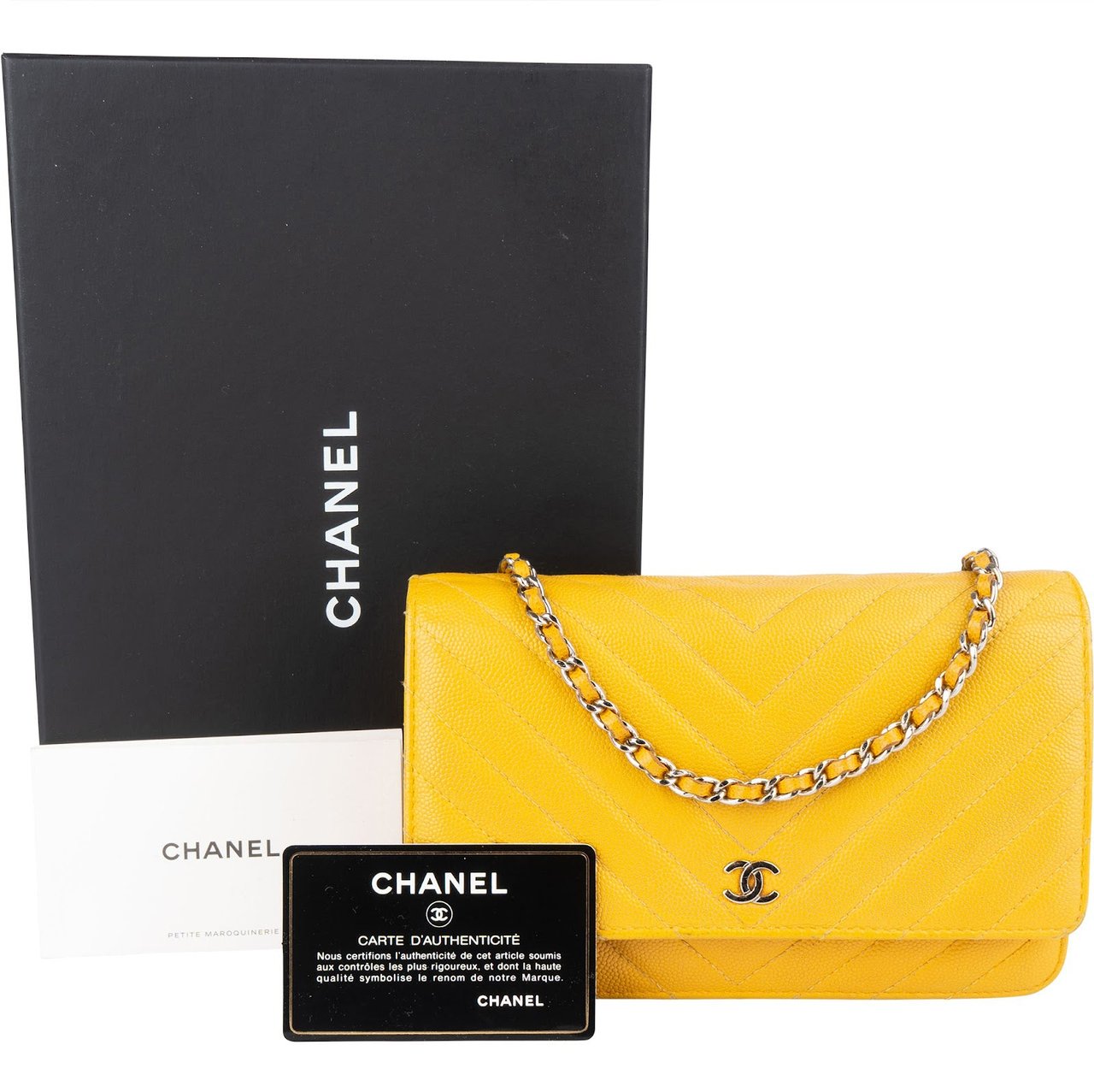 Chanel Chanel Chevron Caviar Leather Wallet on Chain Crossbody Bag Geel