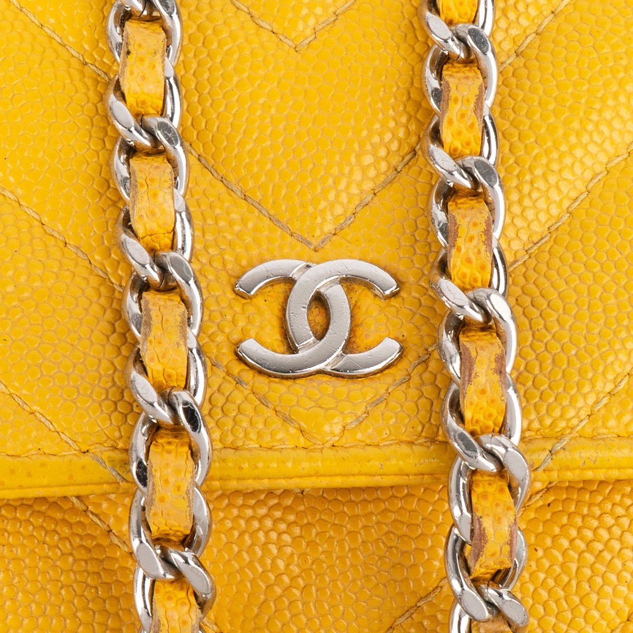 Chanel Chanel Chevron Caviar Leather Wallet on Chain Crossbody Bag Geel