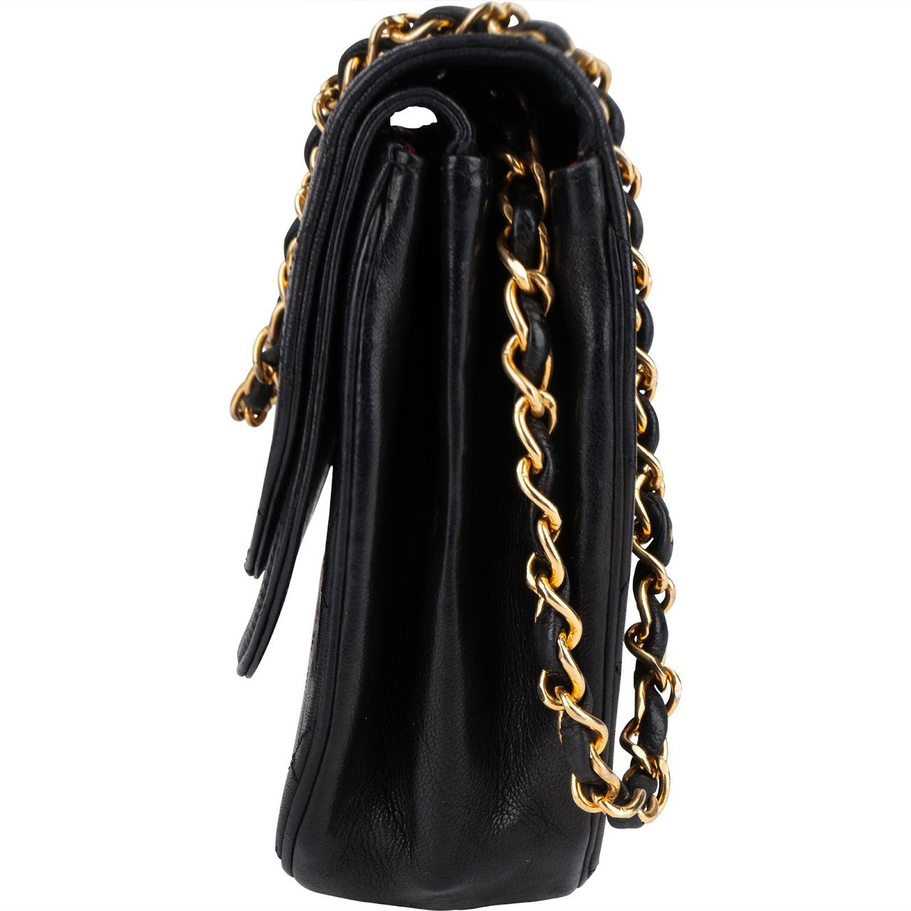 Chanel Quilted Lambskin 24K Gold Half Moon Single Flap Shoulder Bag Zwart