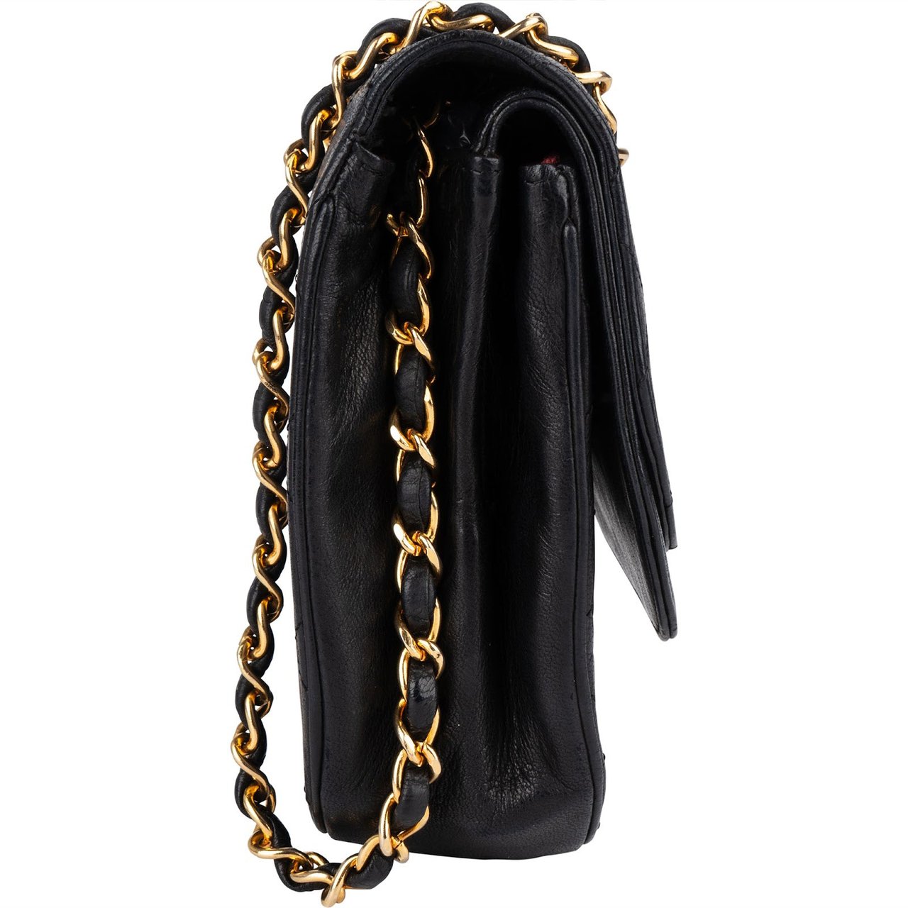 Chanel Quilted Lambskin 24K Gold Half Moon Single Flap Shoulder Bag Zwart