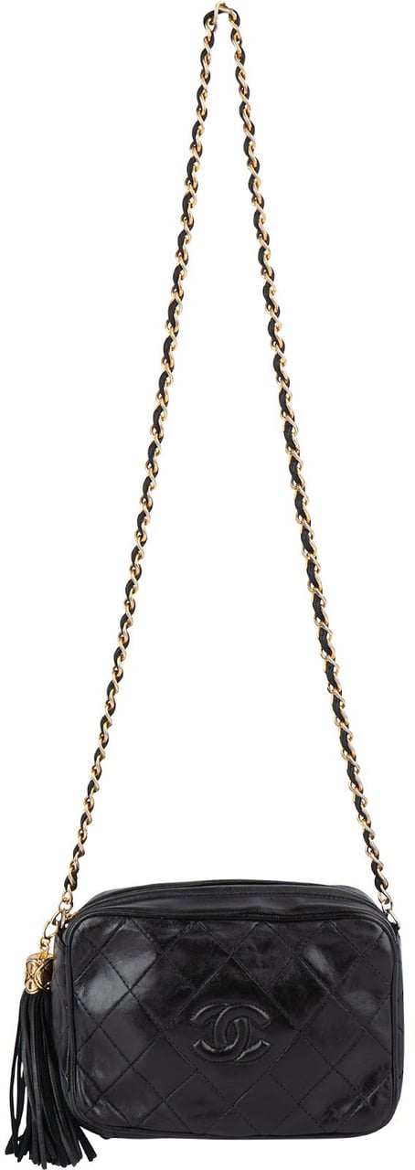 Chanel Quilted Lambskin CC Camera Crossbody Bag Zwart