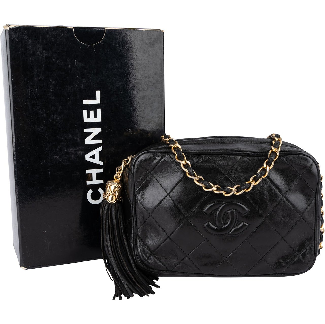 Chanel Quilted Lambskin CC Camera Crossbody Bag Zwart