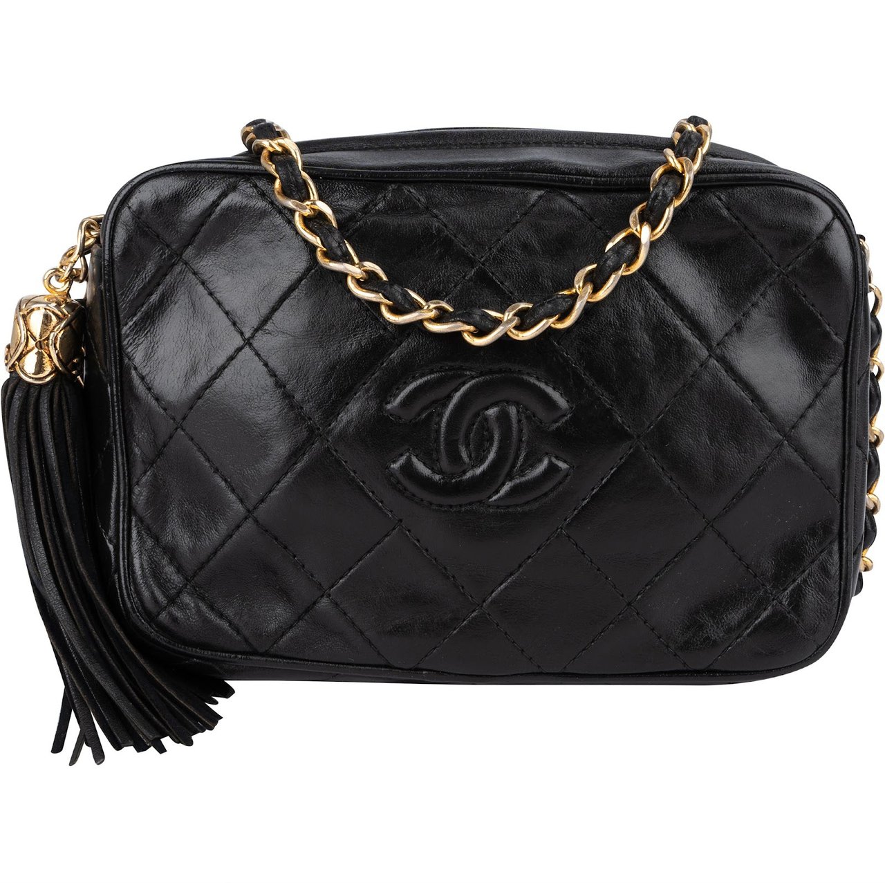 Chanel Quilted Lambskin CC Camera Crossbody Bag Zwart