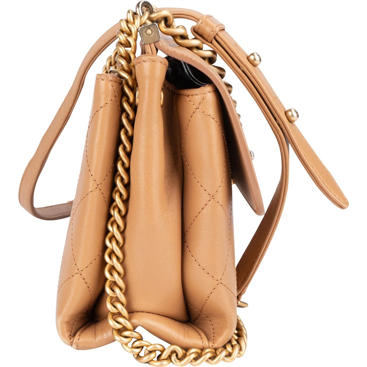 Chanel Stitching Lambskin Frame Single Flap Crossbody Bag Beige