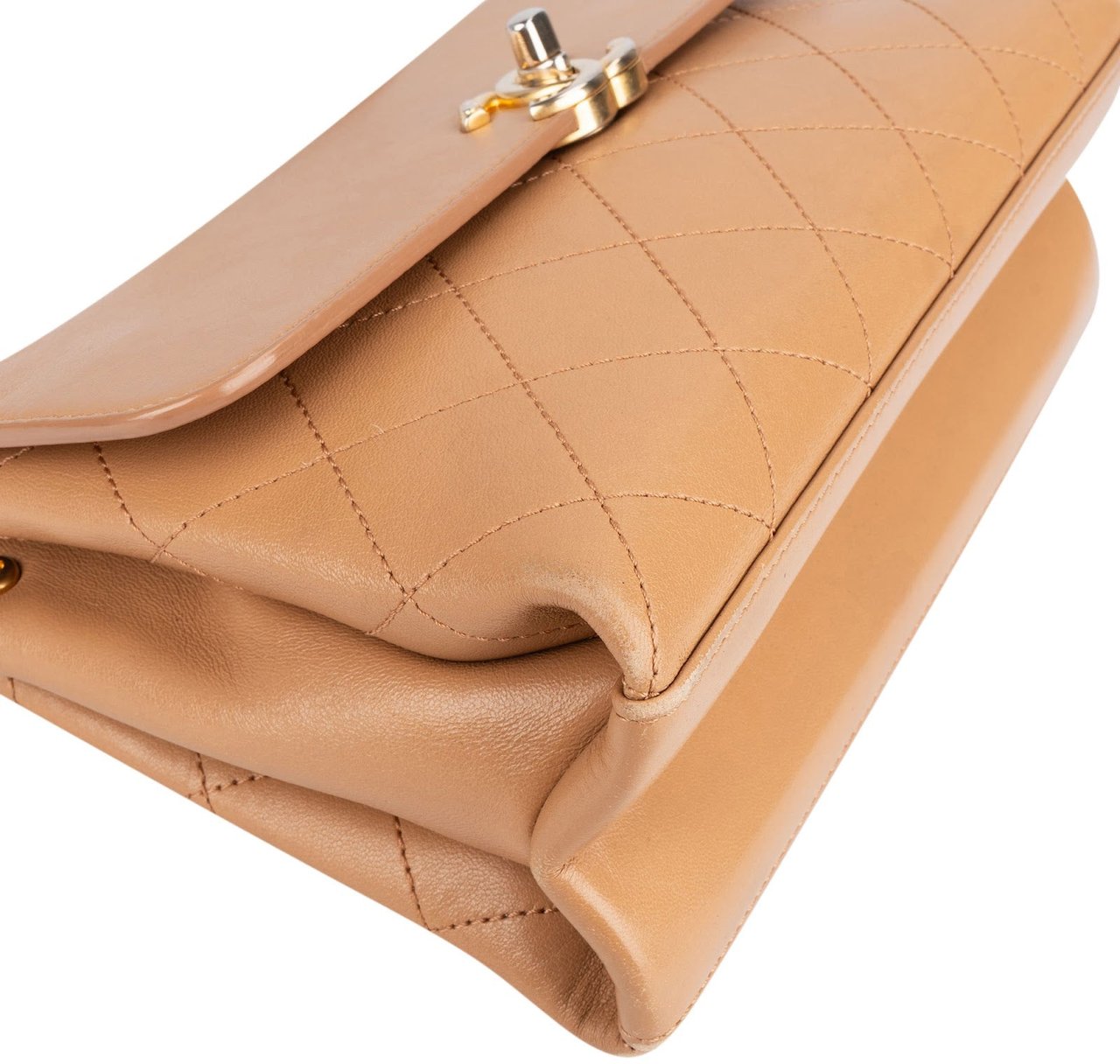 Chanel Stitching Lambskin Frame Single Flap Crossbody Bag Beige