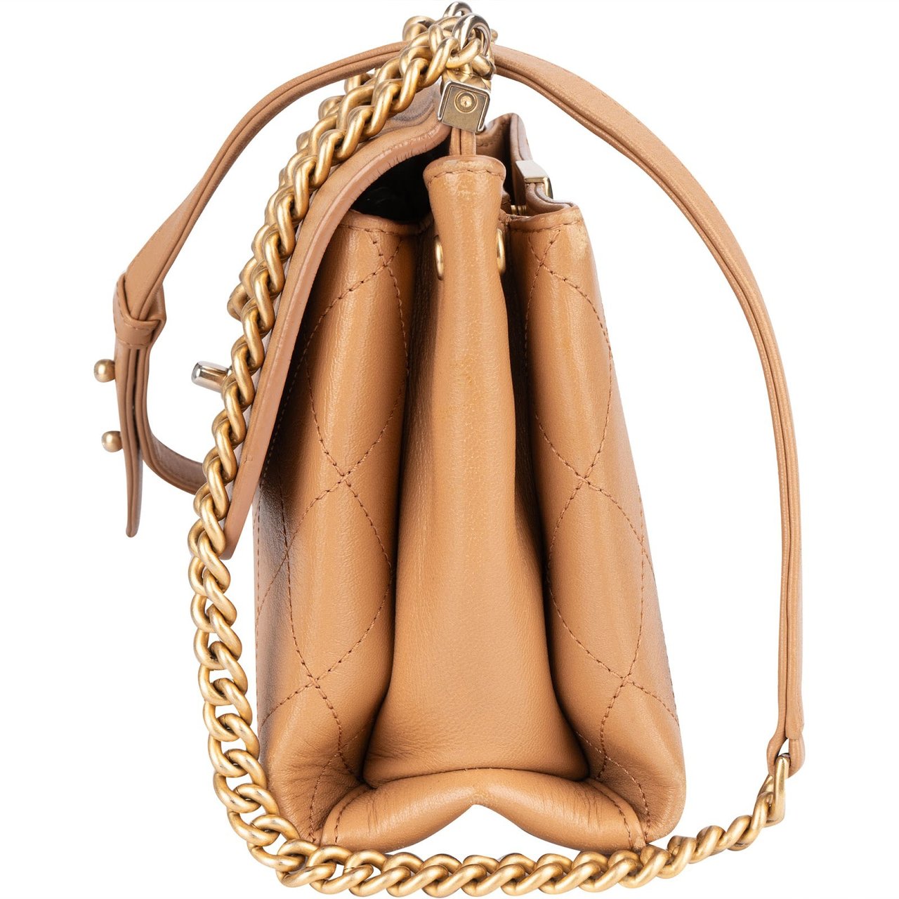 Chanel Stitching Lambskin Frame Single Flap Crossbody Bag Beige