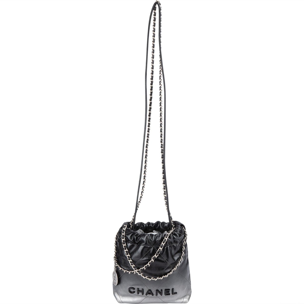 Chanel 22 Quilted Lambskin Ombre Drawstring Crossbody Bag Zwart