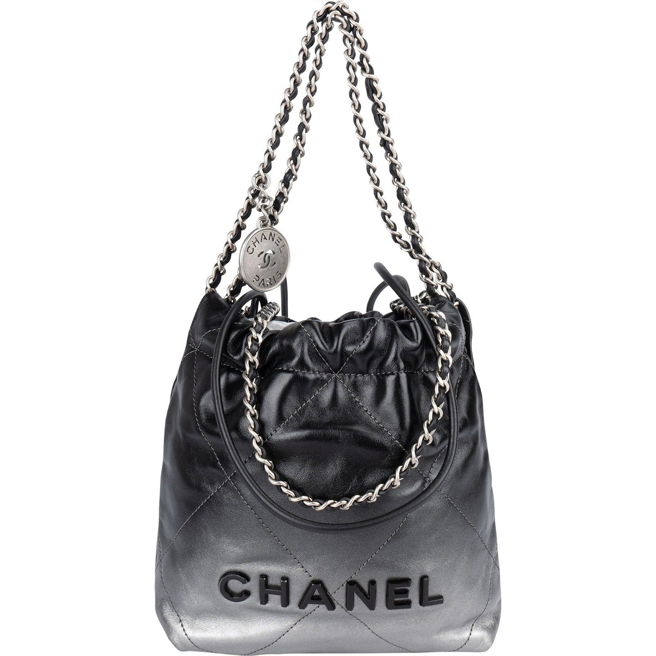 Chanel Chanel 22 Quilted Lambskin Ombre Drawstring Crossbody Bag Zwart