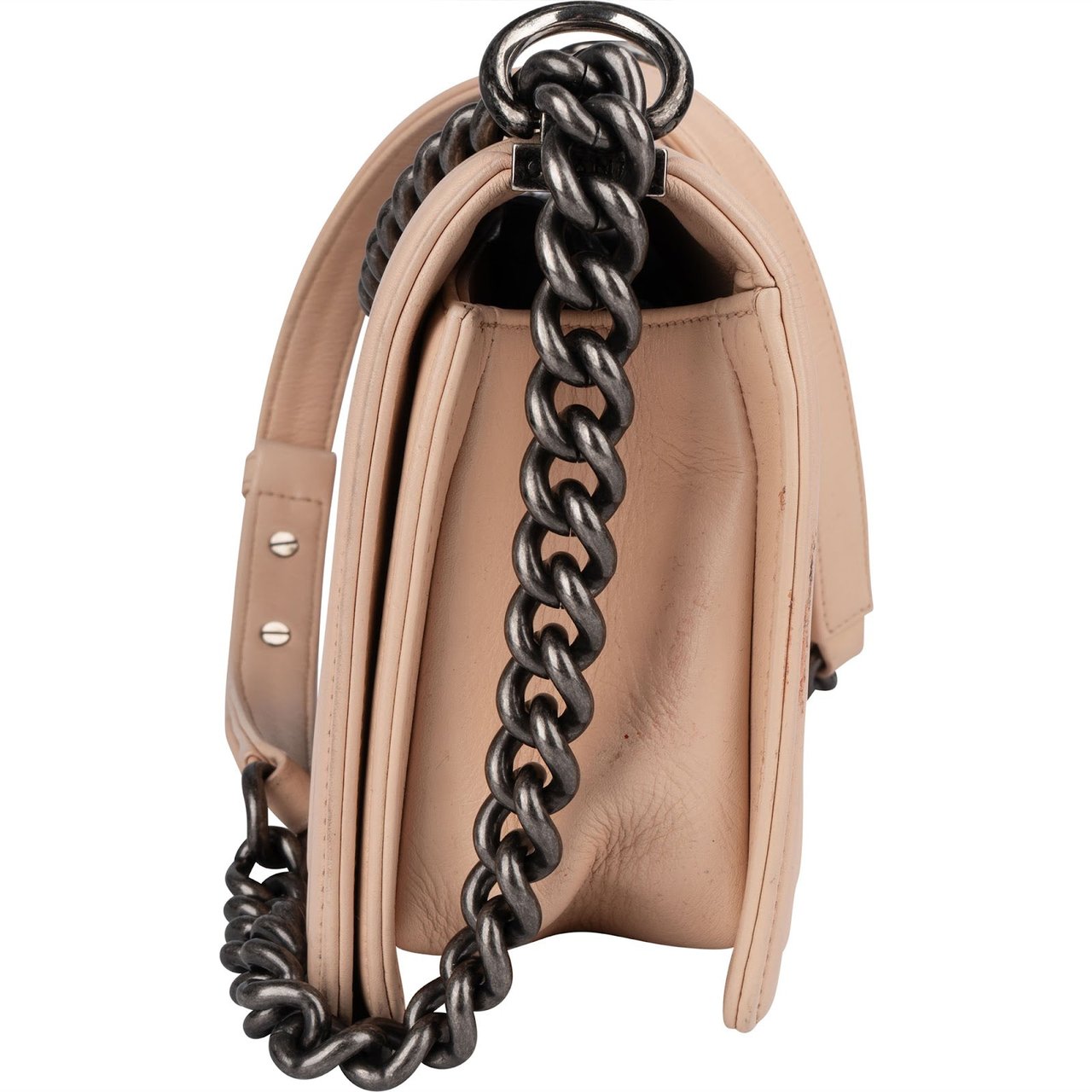 Chanel Quilted Lambskin Boy Single Flap Crossbody Bag Beige