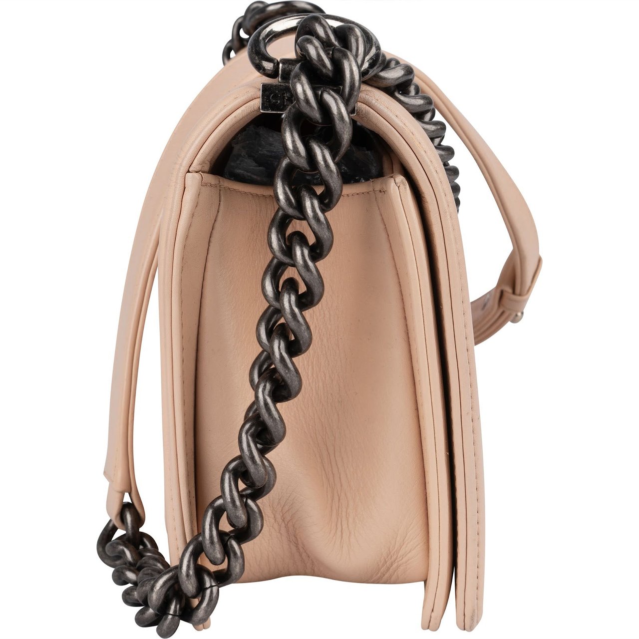 Chanel Chanel Quilted Lambskin Boy Single Flap Crossbody Bag Beige