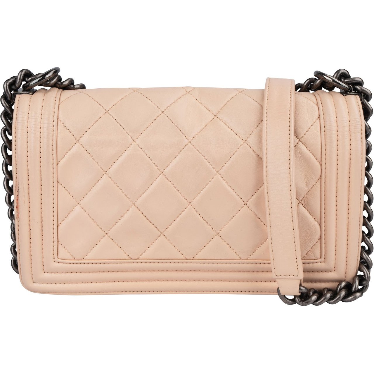 Chanel Chanel Quilted Lambskin Boy Single Flap Crossbody Bag Beige