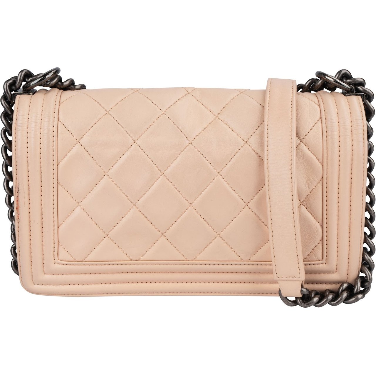 Chanel Quilted Lambskin Boy Single Flap Crossbody Bag Beige