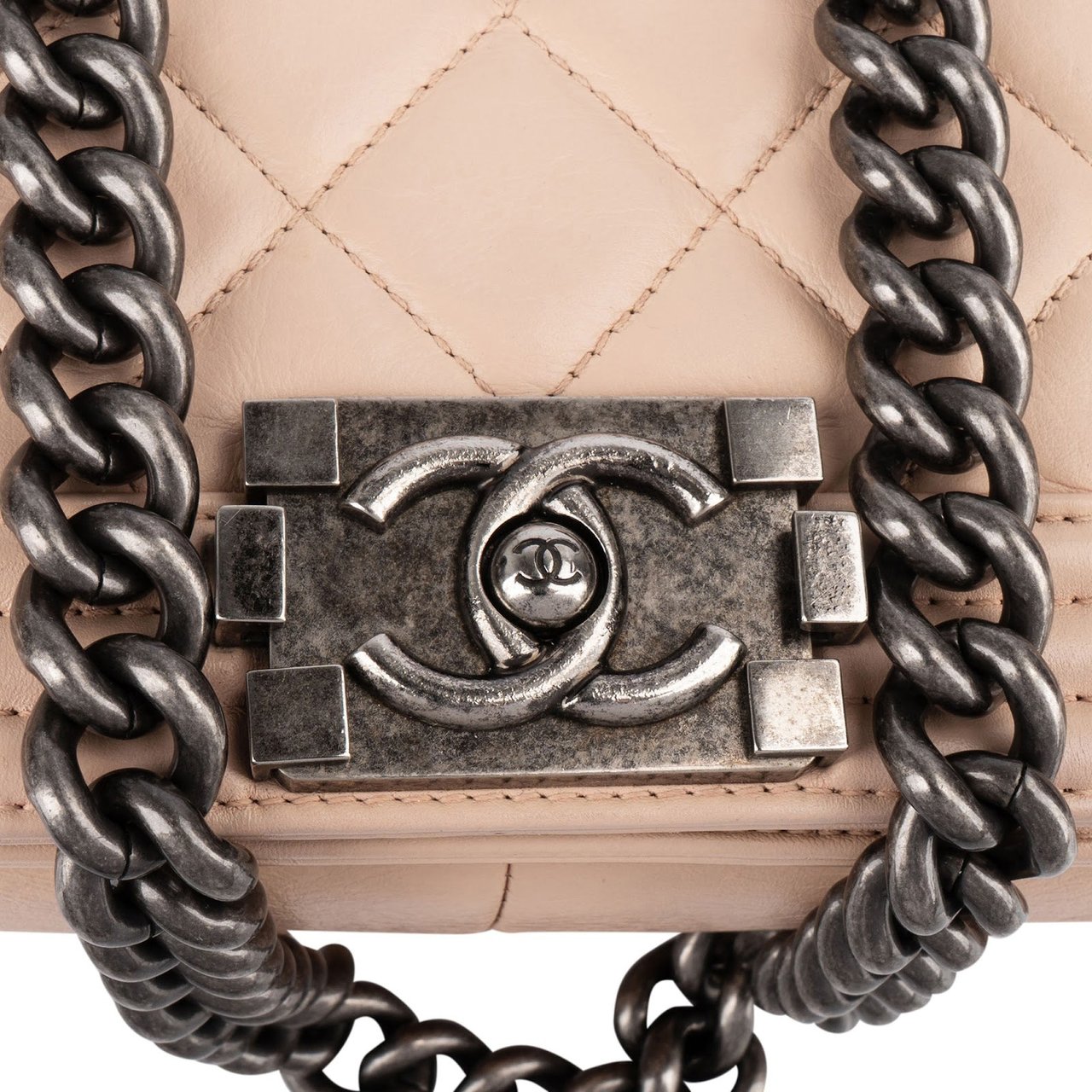 Chanel Quilted Lambskin Boy Single Flap Crossbody Bag Beige