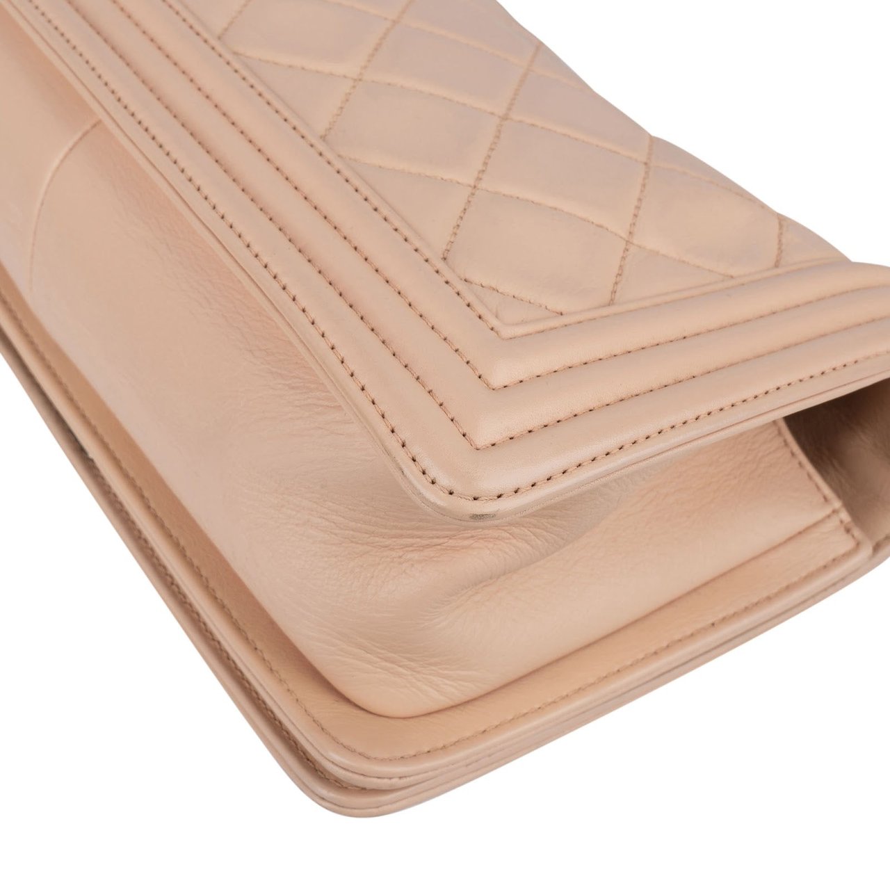 Chanel Chanel Quilted Lambskin Boy Single Flap Crossbody Bag Beige