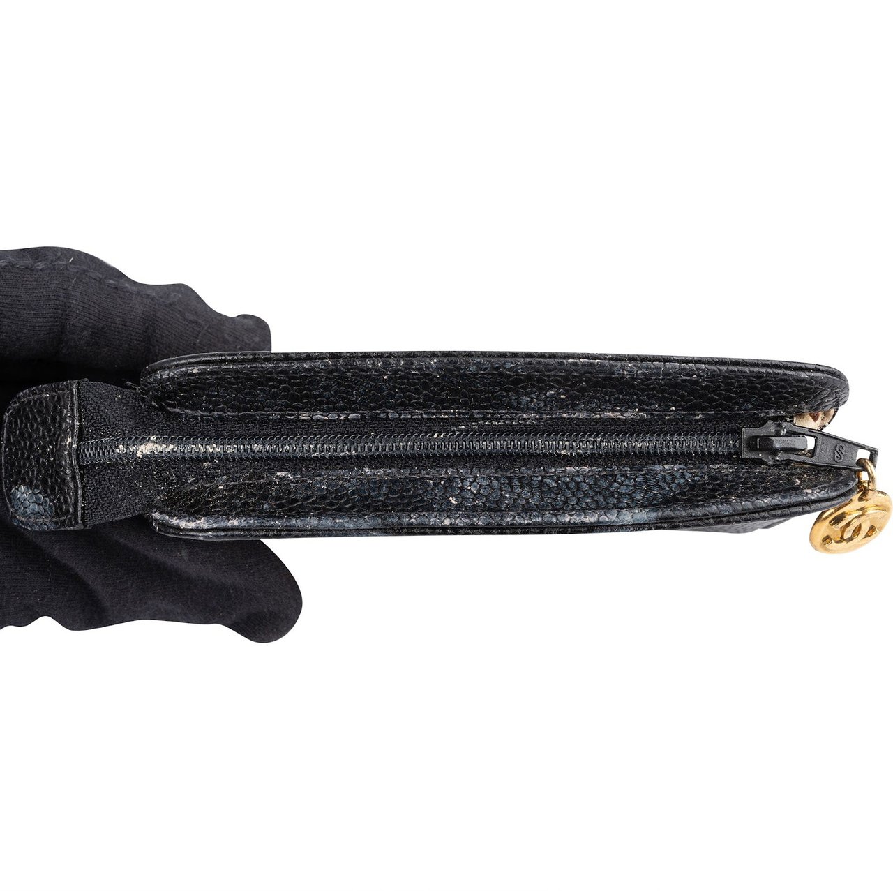 Chanel Chanel Caviar Leather CC Cosmetic Pouch Zwart