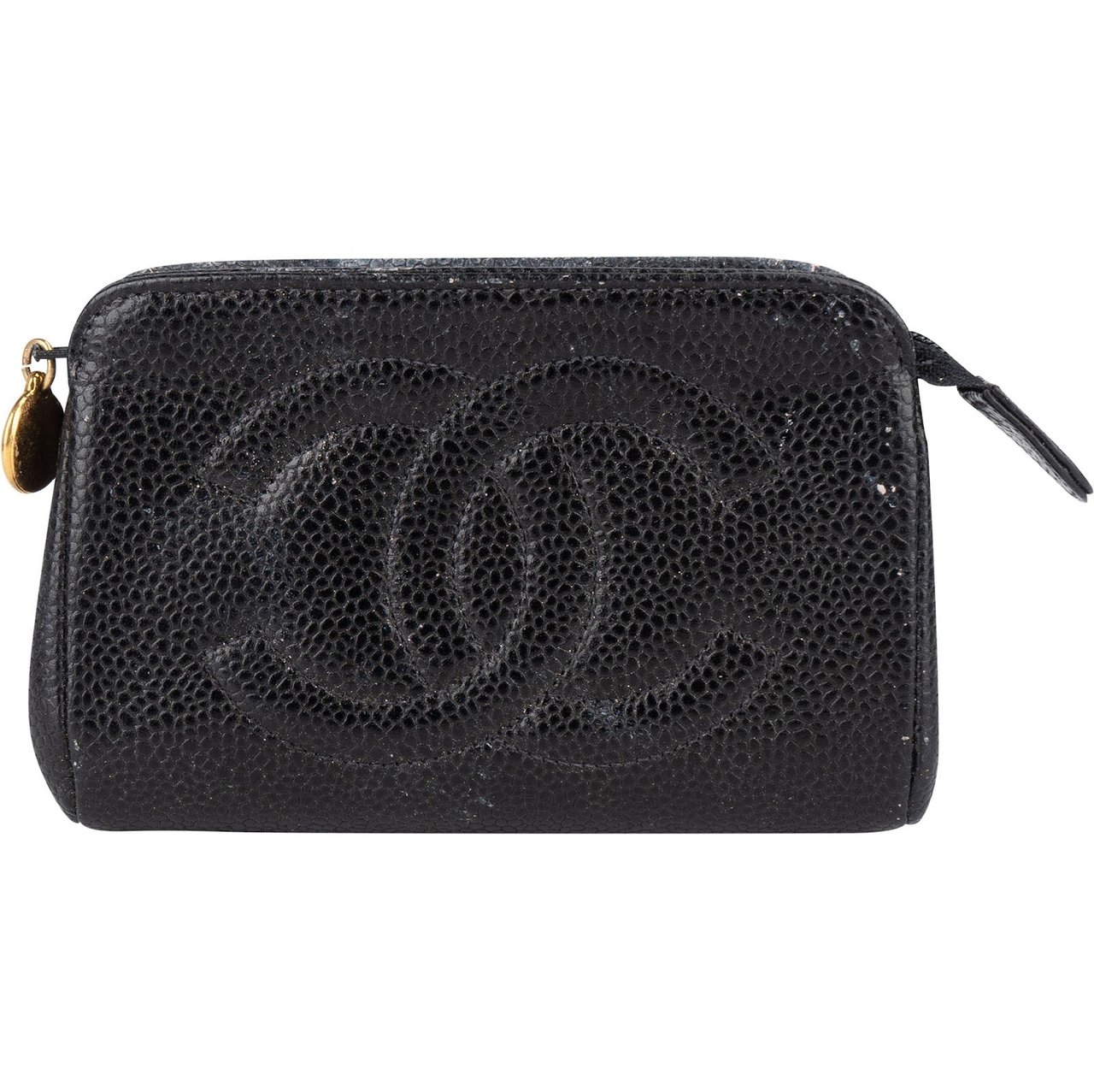 Chanel Chanel Caviar Leather CC Cosmetic Pouch Zwart
