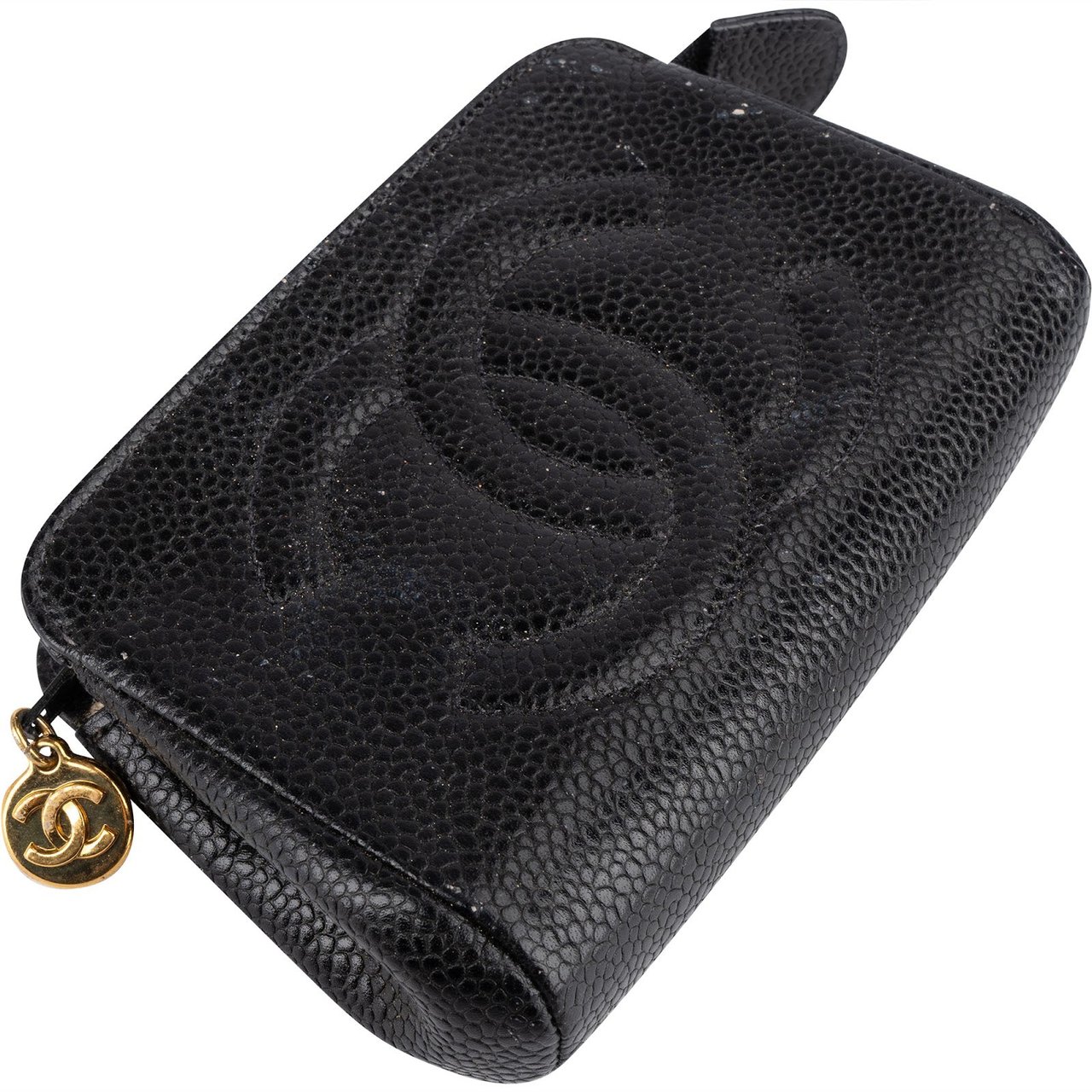 Chanel Chanel Caviar Leather CC Cosmetic Pouch Zwart