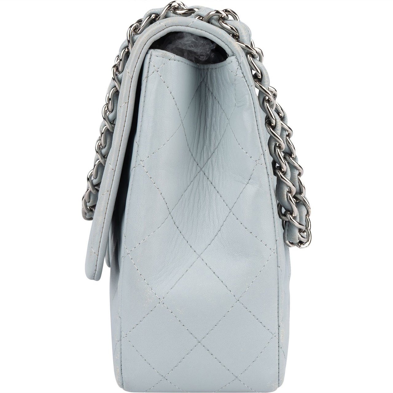 Chanel Chanel Quilted Lambskin Jumbo Single Flap Crossbody Bag Lichtblauw