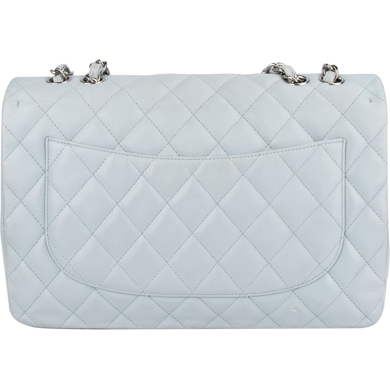 Chanel Chanel Quilted Lambskin Jumbo Single Flap Crossbody Bag Lichtblauw