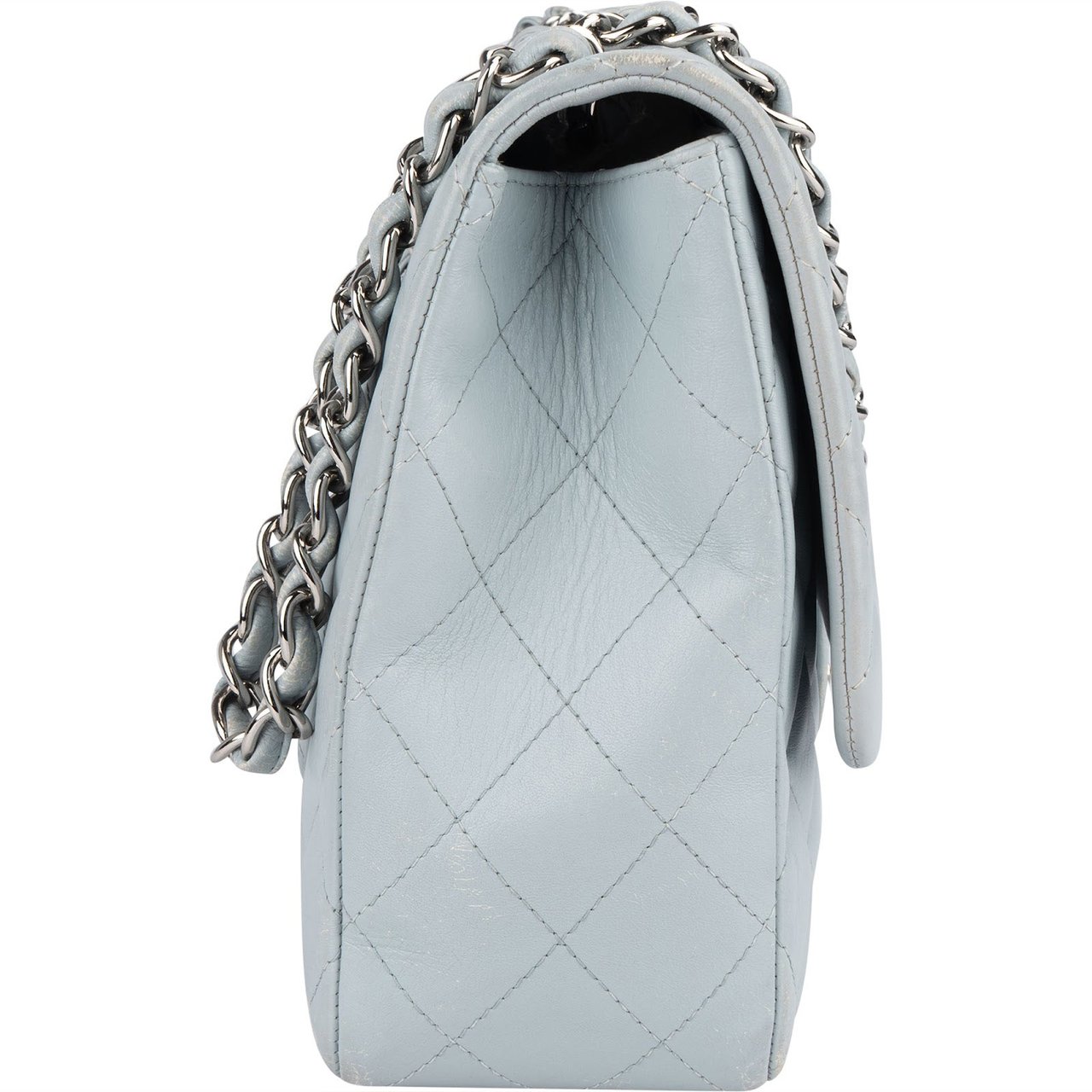 Chanel Chanel Quilted Lambskin Jumbo Single Flap Crossbody Bag Lichtblauw