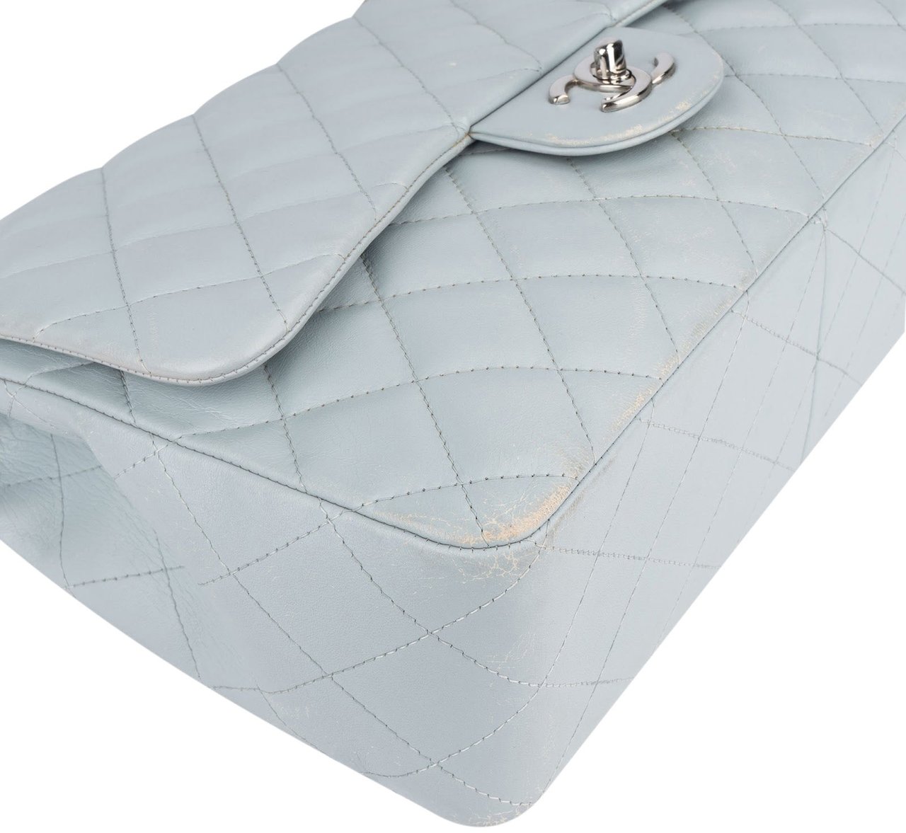 Chanel Chanel Quilted Lambskin Jumbo Single Flap Crossbody Bag Lichtblauw