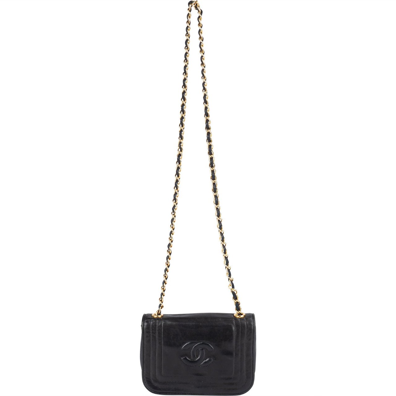 Chanel Chanel Lambskin CC Single Flap Camera Crossbody Bag Zwart