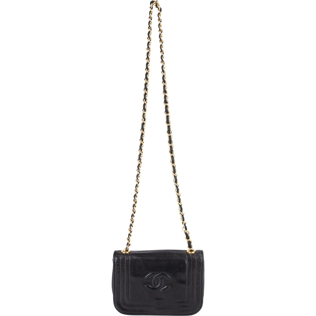 Chanel Lambskin CC Single Flap Camera Crossbody Bag Zwart
