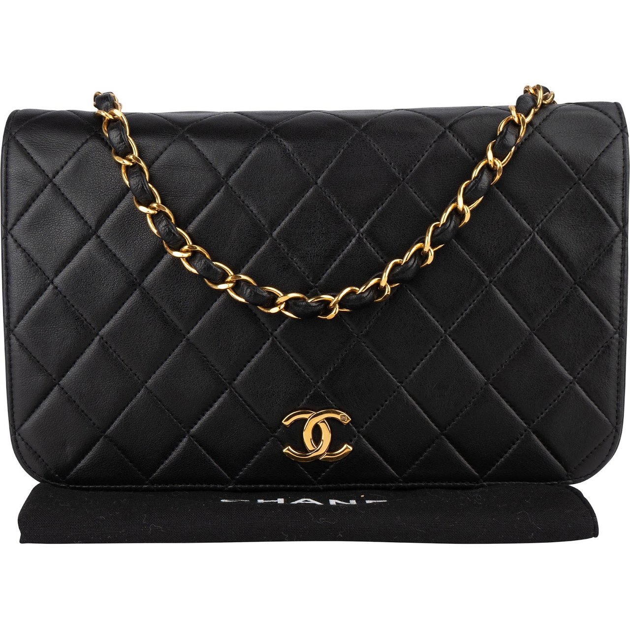 Chanel Chanel Quilted Lambskin 24K Gold Single Flap Shoulder Bag Zwart