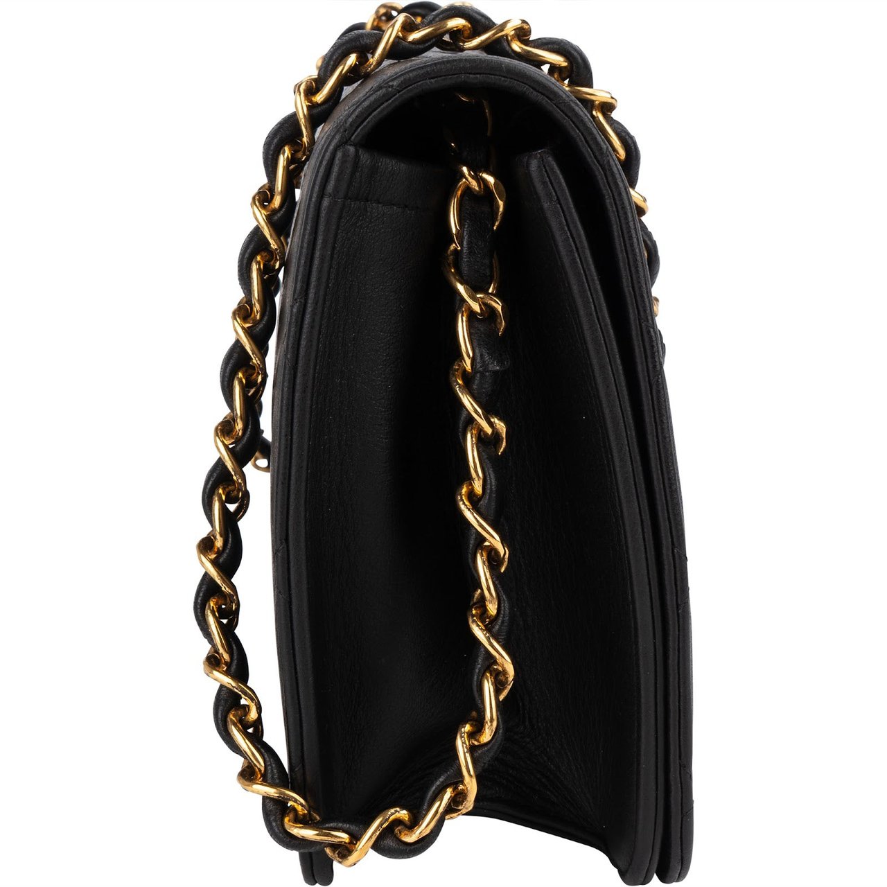 Chanel Chanel Quilted Lambskin 24K Gold Single Flap Shoulder Bag Zwart