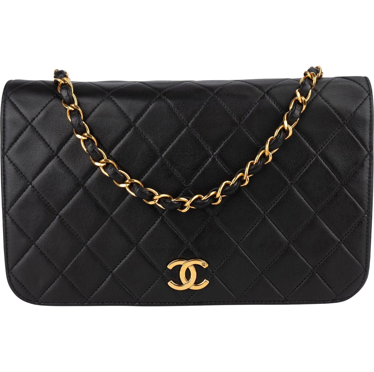 Chanel Chanel Quilted Lambskin 24K Gold Single Flap Shoulder Bag Zwart