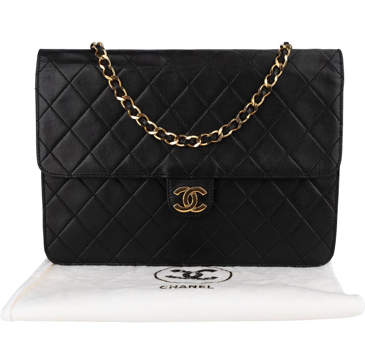 Chanel Chanel Quilted Lambskin Single Flap Shoulder Bag Zwart