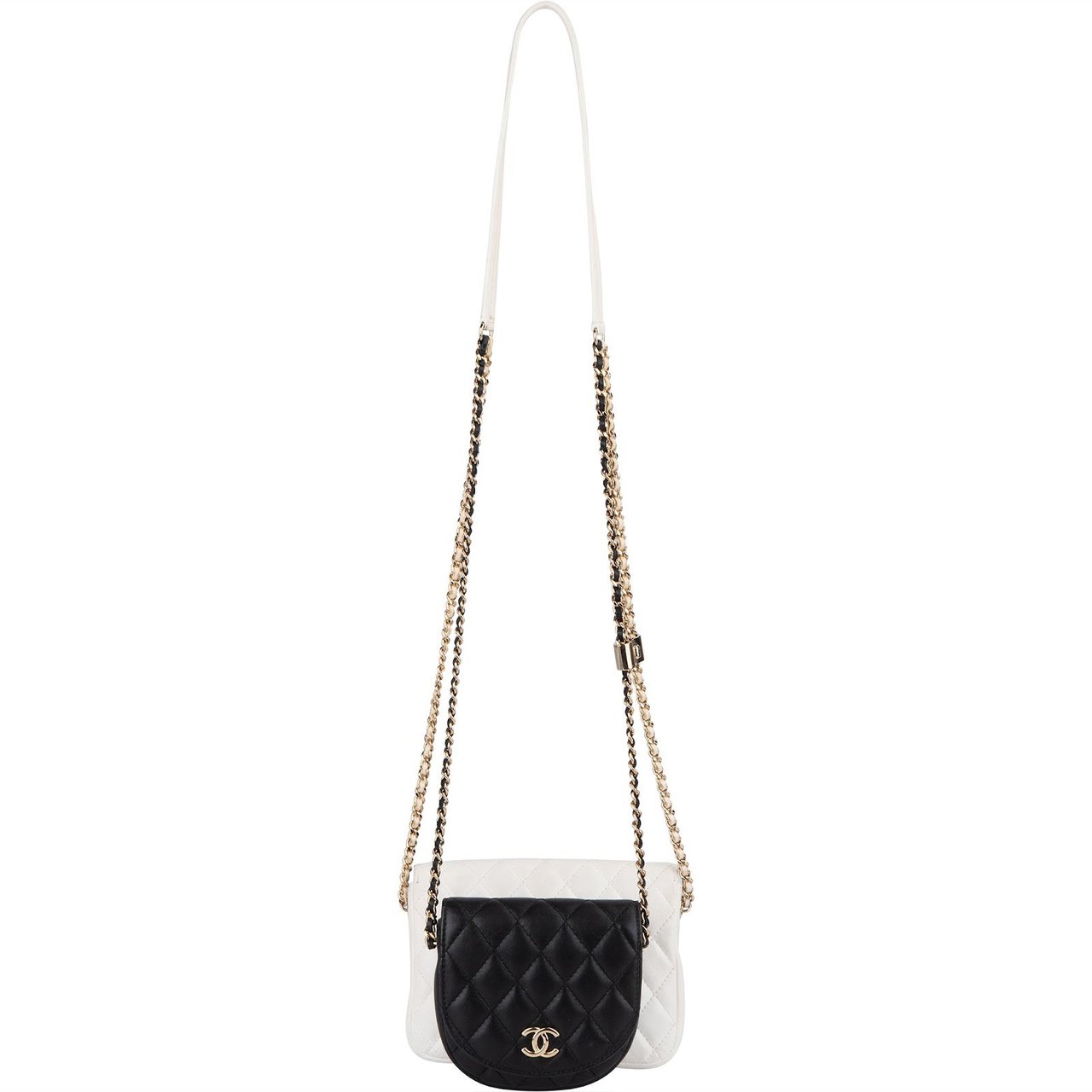 Chanel Chanel Quilted Lambskin Side Packs Single Flap Adjustable Duo Crossbody Bag Wit