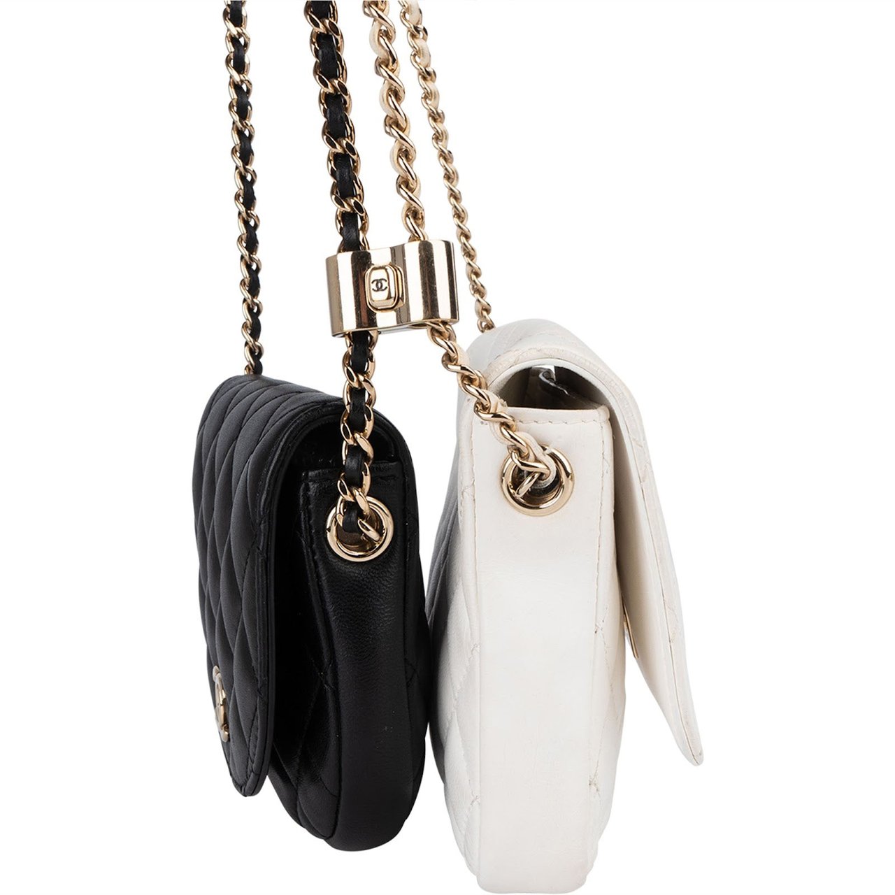 Chanel Chanel Quilted Lambskin Side Packs Single Flap Adjustable Duo Crossbody Bag Wit