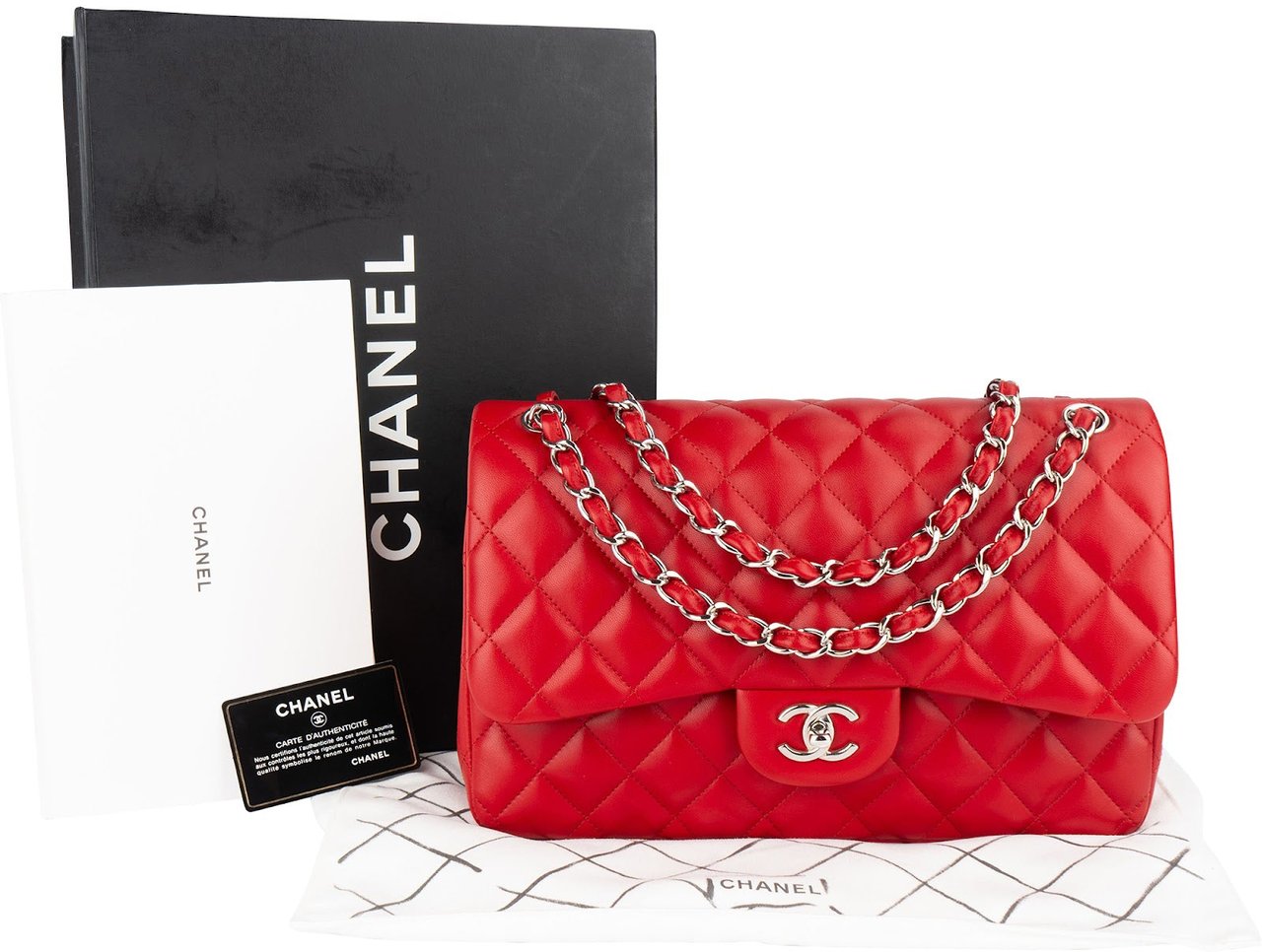 Chanel Chanel Quilted Lambskin Jumbo Double Flap Crossbody Bag Rood