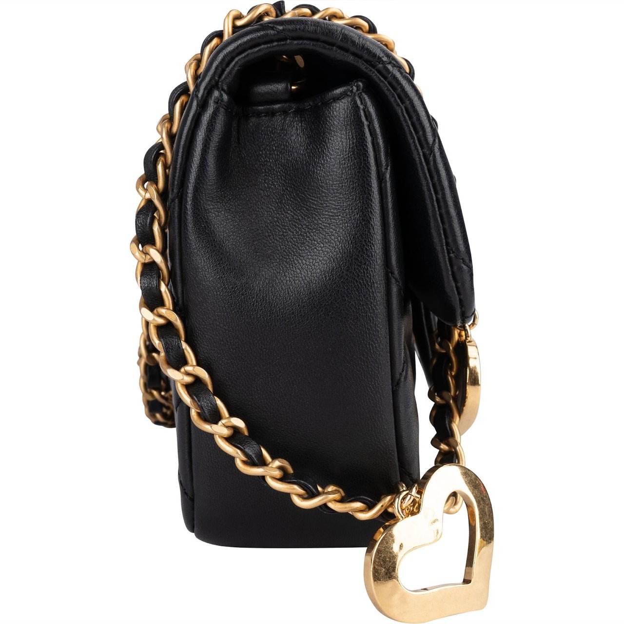 Chanel Quilted Lambskin Heart Charms Mini Rectangular Single Flap Crossbody Bag Zwart