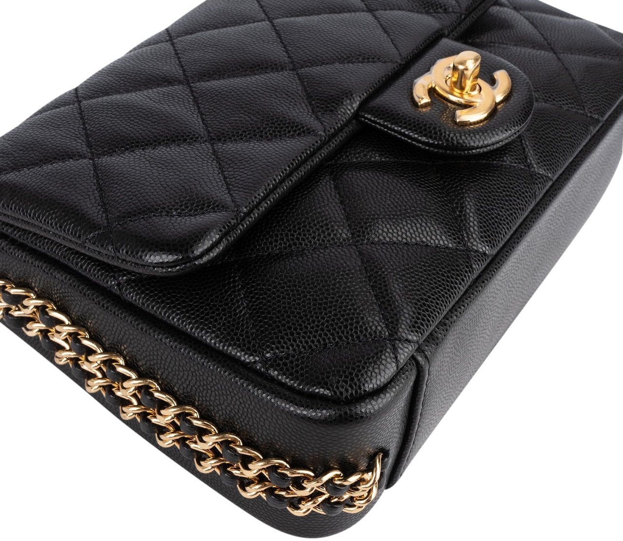 Chanel Chanel Quilted Caviar Leather Single Flap Crossbody Bag Zwart