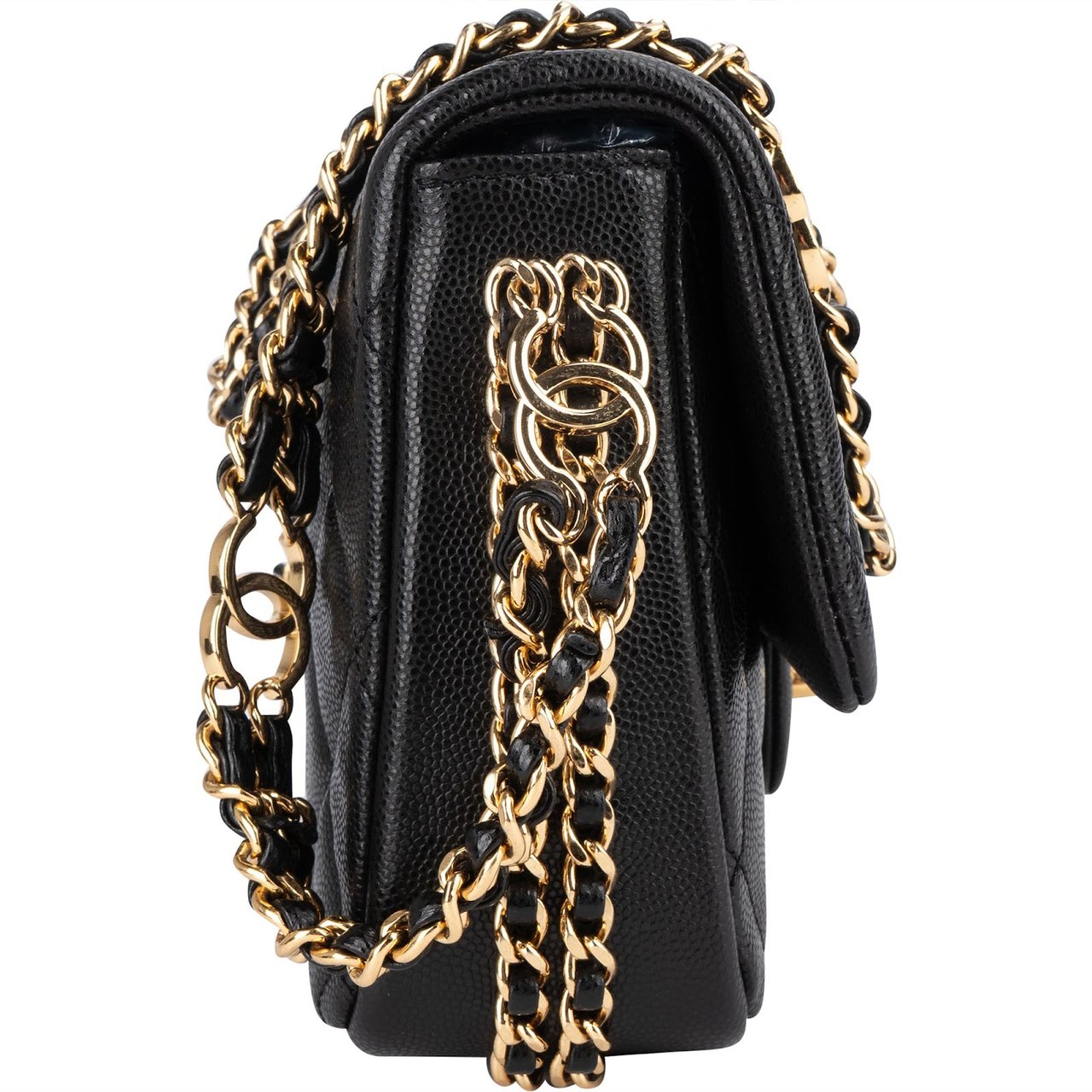 Chanel Chanel Quilted Caviar Leather Single Flap Crossbody Bag Zwart