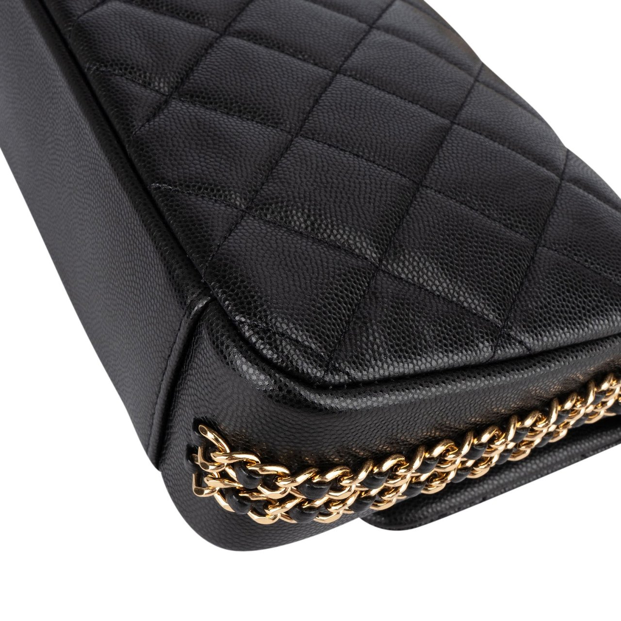 Chanel Chanel Quilted Caviar Leather Single Flap Crossbody Bag Zwart