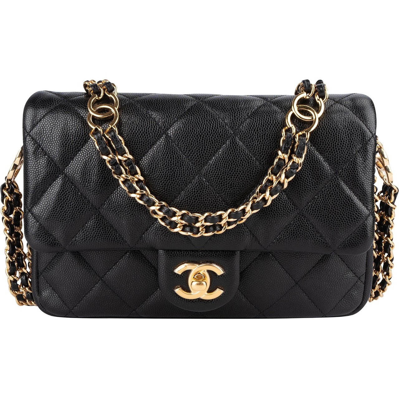 Chanel Chanel Quilted Caviar Leather Single Flap Crossbody Bag Zwart