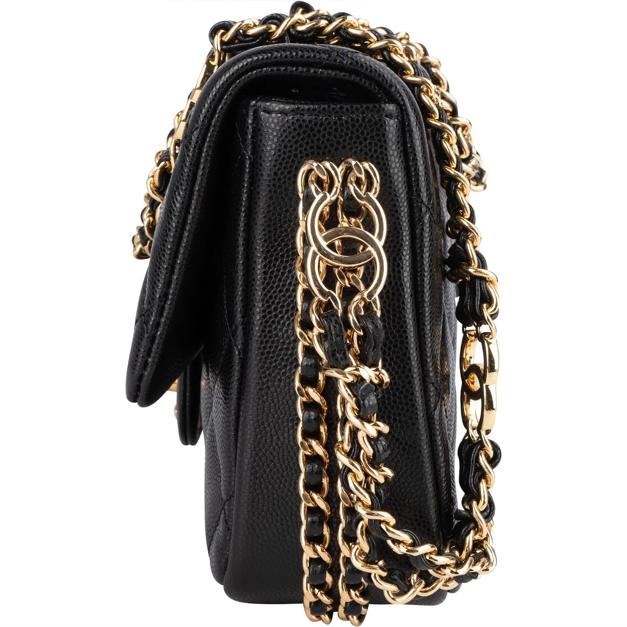 Chanel Chanel Quilted Caviar Leather Single Flap Crossbody Bag Zwart