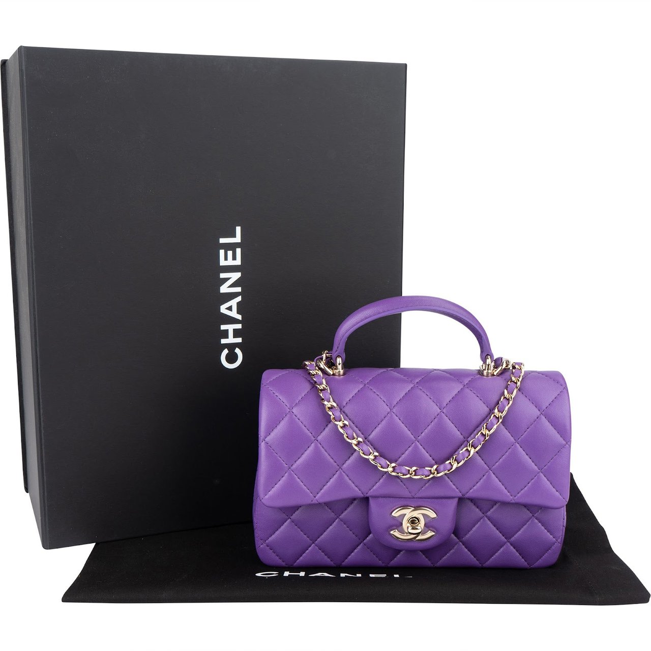 Chanel Chanel Quilted Lambskin Mini Top Handle Single Flap Crossbody Bag Paars